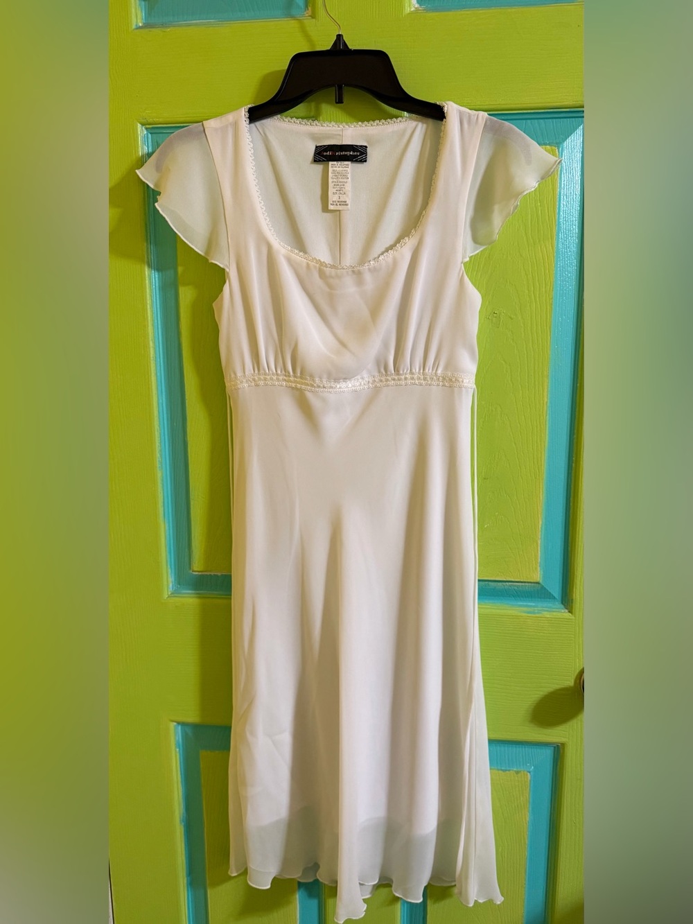 Jodi Kristopher White Satin Dress with Lace Trim
